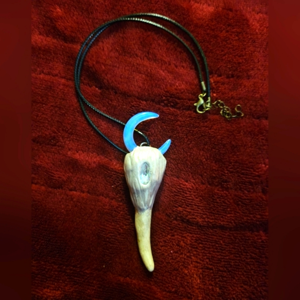 Handmade opalite antler witchy pendant necklace